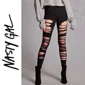 NIB Nasty Gal Shredded Leggings - Black, XS